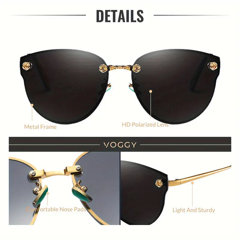 VOGGY Polarized Cat Eye Sunglasses For Women Men Mirrored Fashion Metal Sun Shades For Driving Beach Party