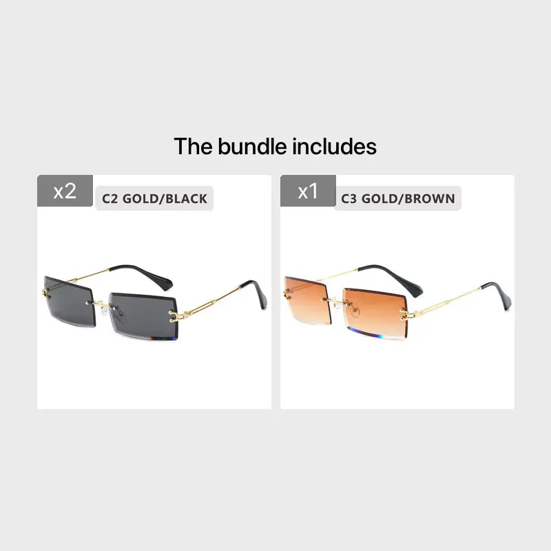 Vintage Rimless Rectangle Sunglasses For Women Tinted Lens Golden Metal Frameless Vintage Square Glasses Protection