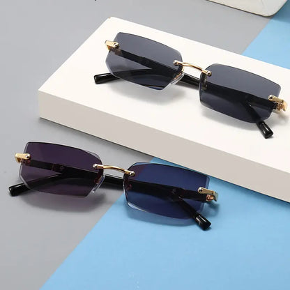 Mens Square Rimless Golden Frame Black Hip Hop Sunglasses Vintage Stylish Design Square Sunglasses