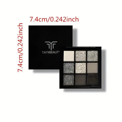 Black Swan 9 Color Eyeshadow Palette, Smokey Punk Style, Light Grey Dark Silver Cool Pearly And Shimmer Eyeshadow Makeup