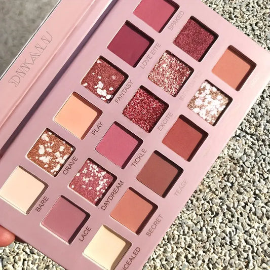 Glamorous Allure of 18 Mix Colors: Gentle Eyeshadow Palette with Golden Pearly Shimmer, Matte, Metal, and Satin Finishes, Sulfate Free, Featuring Pink to Red Shades with Mirror Included