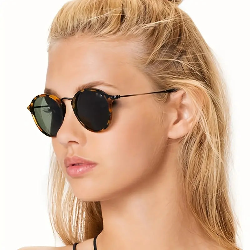 Round Fashion Sunglasses For Women Men Retro Mirror Lens Glasses For Travel Beach Party