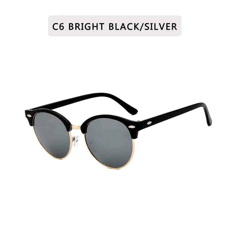 Half Rimless Metal Frame Sunglasses Classic Punk Round Shades Eyeglasses Vintage Women's Outdoor Hiking Driving Eyewear