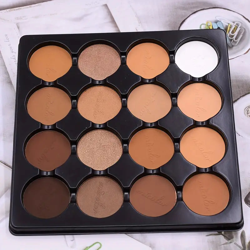 16-Color Contouring Powder Palette, Matte & Waterproof, Universally Flattering & Sulfate Free, Boosts Coverage with Delicate Texture for All Skin Types