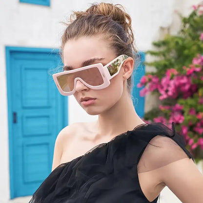 Large One-piece Sunglasses For Women Mirrored Y2K Fashion Flat Top Sun Shades For Vacation Beach Party