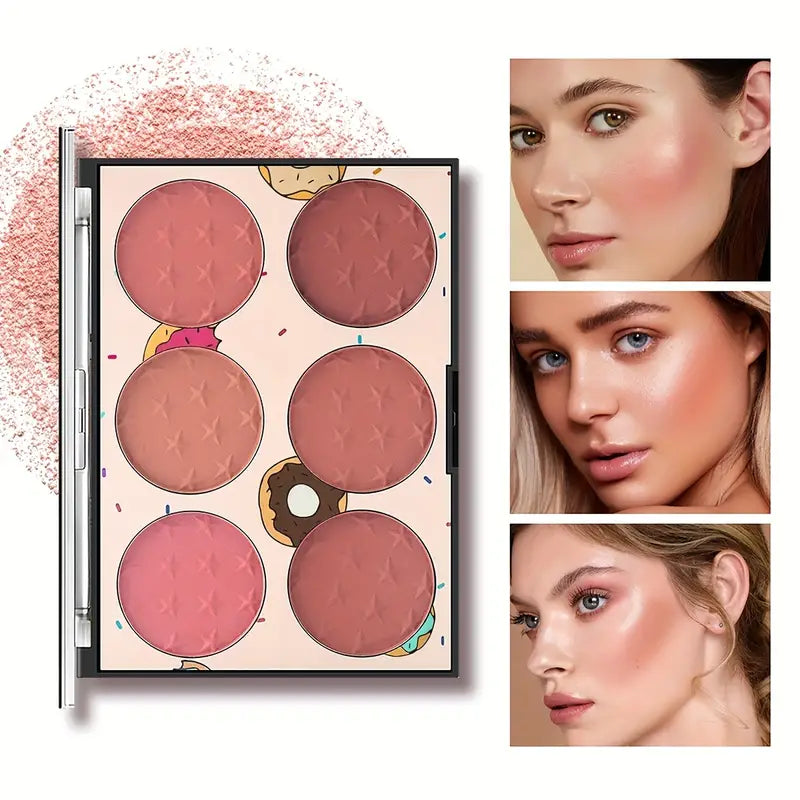 6-Color Matte Blush Palette for All Skin Tones - Waterproof, Long-lasting, Hypoallergenic, Coral/Pink/Red Shades & Cruelty-Free