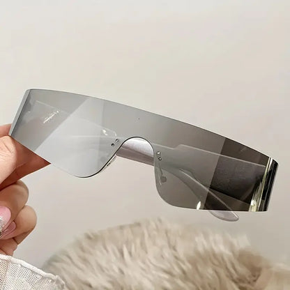 Lunettes de soleil futuristes une pièce pour femmes et hommes, pare-soleil à la mode en miroir Cyberpunk pour cyclisme, fête sur la plage 