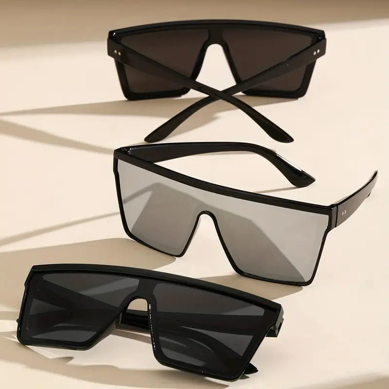 3pcs Large Square Fashion Sunglasses For Women Men One-piece Shield Sun Shades For Driving Beach Travel