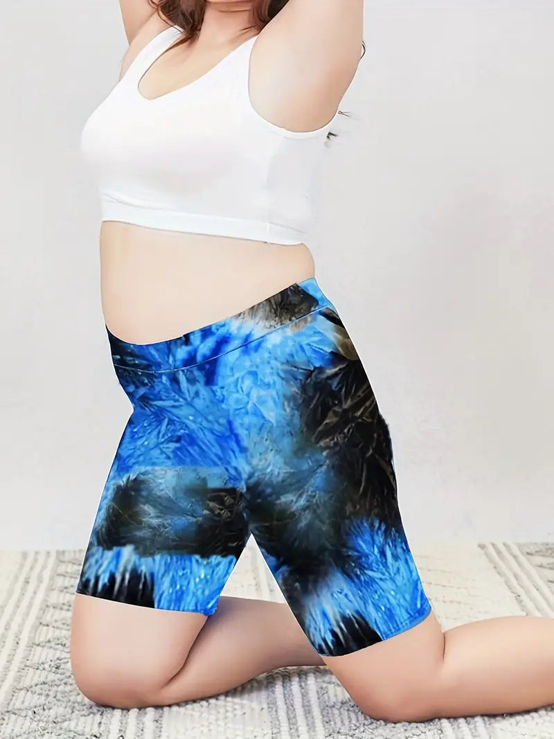 Women's Plus Size Tie Dye High Rise Hip Lifting Breathable Sports Shorts - Get Ready to Work Out in Style!