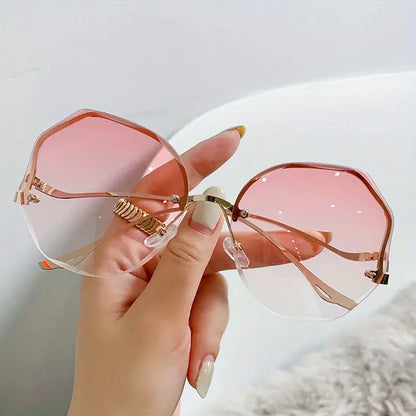 ENSARJOE Stylish Frameless Round Sunglasses: Gradient Lenses, Durable Metal Temples, Perfect for Hiking and Sun Protection