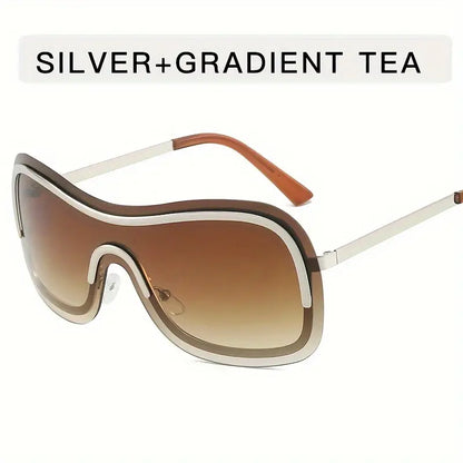 Y2K One-piece Sunglasses For Women Men Futuristic Fashion Gradient Rimless Sun Shades For Cycling Beach Party