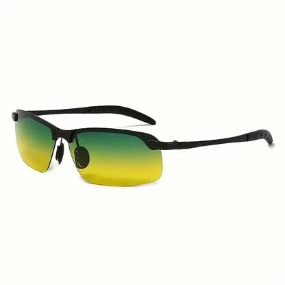 Trendy Night Vision Half Rim Sunglasses: Unisex Metal Frame, Ideal for Outdoor Events, Parties & Travel - Casual Style with Durable TAC Lens