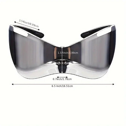 Y2K One-piece Fashion Sunglasses For Women Men Cyberpunk Mirror Lens Shield Glasses For Motorcycling Beach Party Club