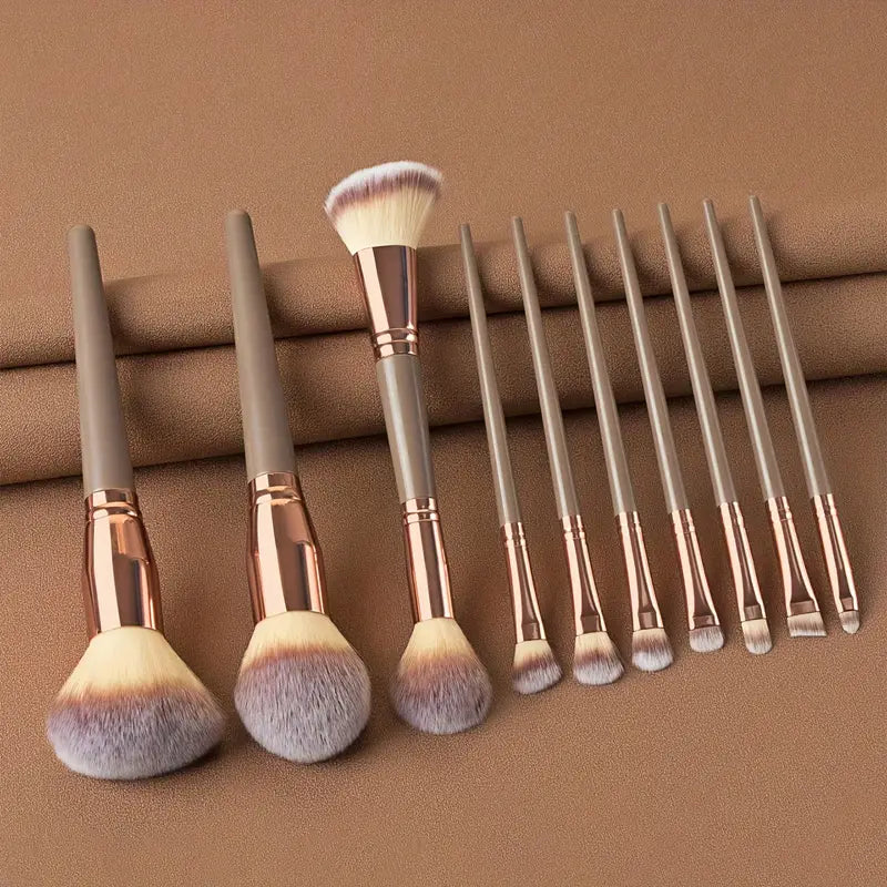 10pcs Makeup Brush Set Including Eyeshadow, Powder, Foundation And Lip Brushes - Professional Beauty Tools