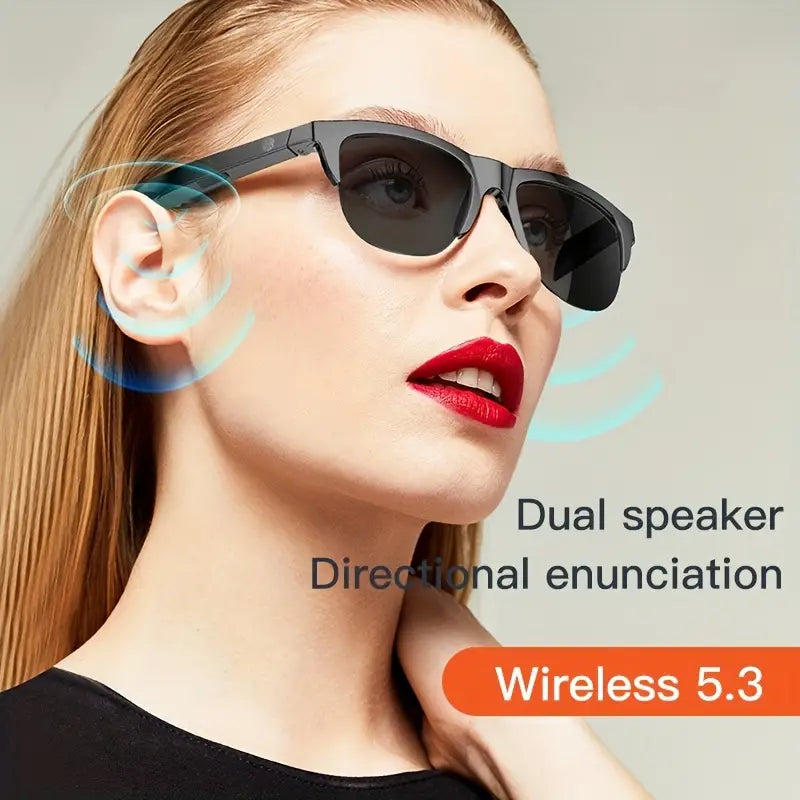 Smart Wireless 5.0 Sunglasses Multifunctional Glasses Wireless Call Play Music Outdoor Sports Headphones Rechargeable HIFI Sound Quality HD Lens Headphones Black Technology Unisex Touch Long Battery Life Anti-UV Lens