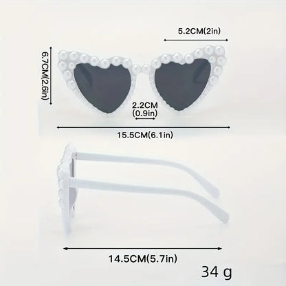 Large Heart-shaped Sunglasses For Women Girls Y2K Faux Pearl Decorative Shades Props For Costume Party Prom