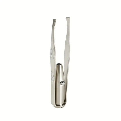 LED-Illuminated Portable Stainless Steel Eyebrow Tweezer for Precise Hair Removal and Makeup Application