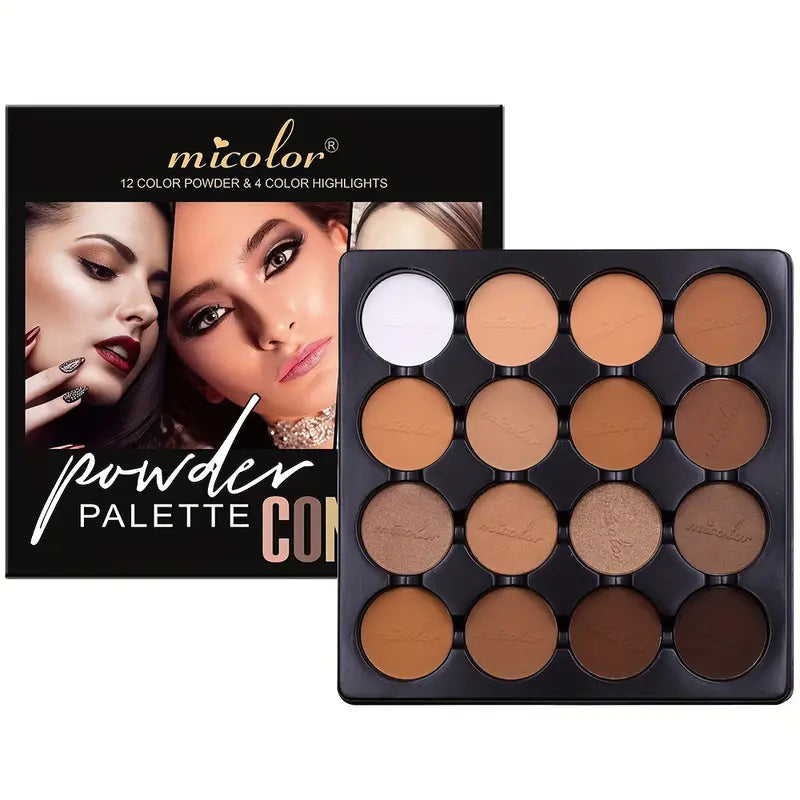 16-Color Contouring Powder Palette, Matte & Waterproof, Universally Flattering & Sulfate Free, Boosts Coverage with Delicate Texture for All Skin Types