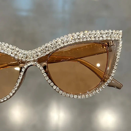 Luxury Rhinestone Cat Eye Sunglasses for Women - Glamorous Party, Prom & Climbing Accessory with Anti-Reflective Lenses