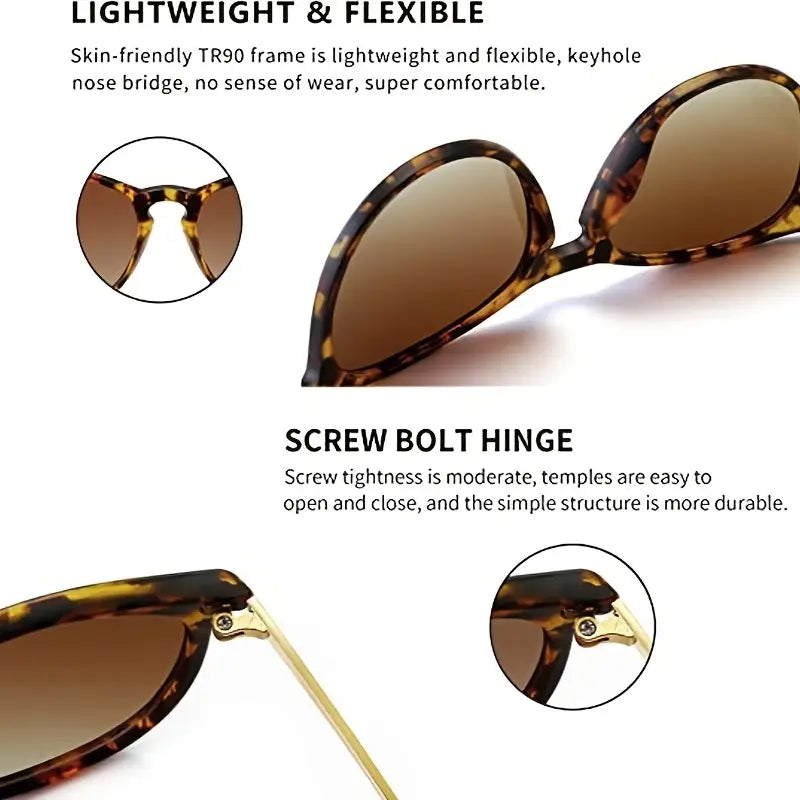 Polarized Round Fashion Sunglasses For Women Men Retro Tortoiseshell Vintage Sun Shades