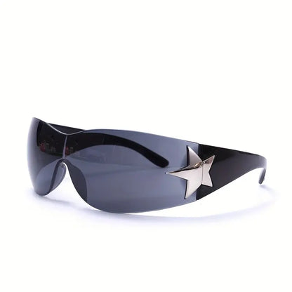 Y2K One-piece Sunglasses For Women Star Rimless Fashion Wrap Around Sun Shades For Cycling Beach Party