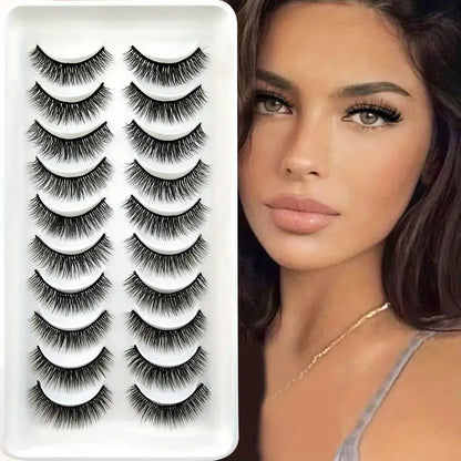 10 Pairs Natural False Eyelashes, Fluffy Cross Thick Eyelashes, Faux Mink False Eyelashes