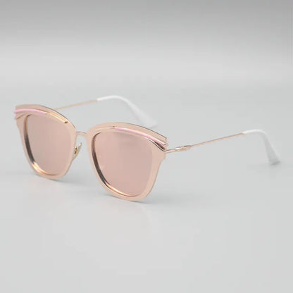 Vintage Cat Eye Metal Frame Sunglasses Polarized Mirrored Sun Glasses Rose Gold Eyewear For Women Trendy Shades