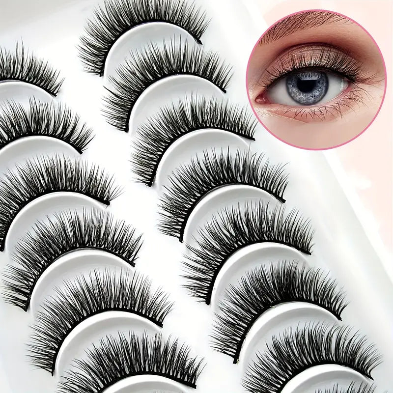 10 Pairs Natural False Eyelashes, Fluffy Cross Thick Eyelashes, Faux Mink False Eyelashes