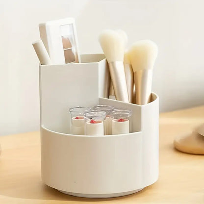 Rotating Makeup Brush Holder 3 Compartments, Cosmetic Supplies Organizer For Pen, Eyebrow Pencil, Makeup Brushes, Desktop Storage Box In Classroom & Art Studio, Gift For Teachers, Classmates, And Friends