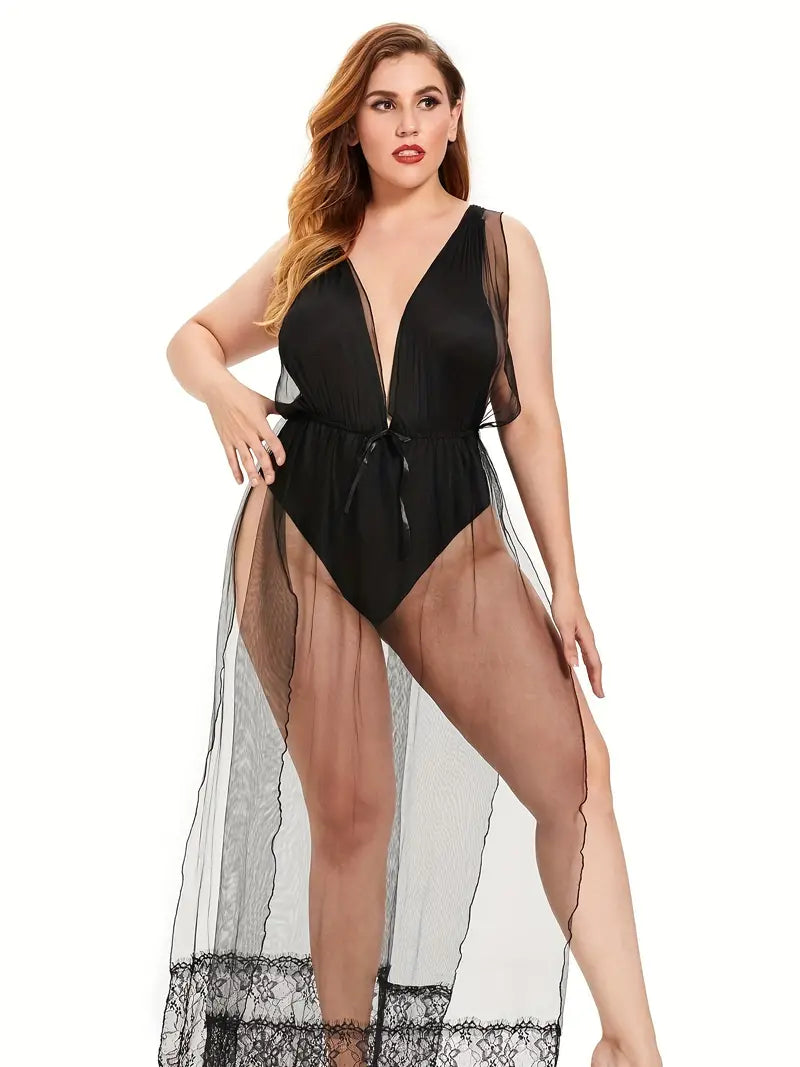 Flaunt Your Curves in This Sexy Plus Size Mesh Bodysuit!