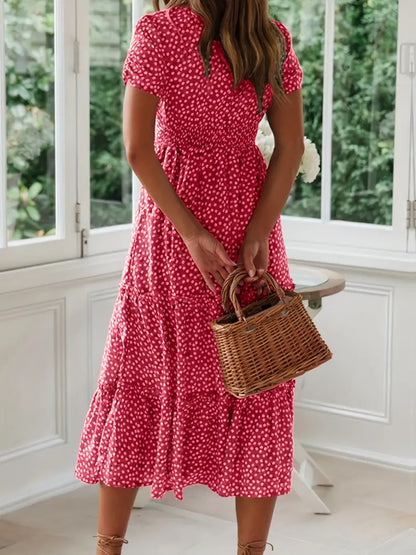 Polka Dot Ruffle Hem Dress, Casual Square Neck Short Sleeve Dress, Women's Clothing