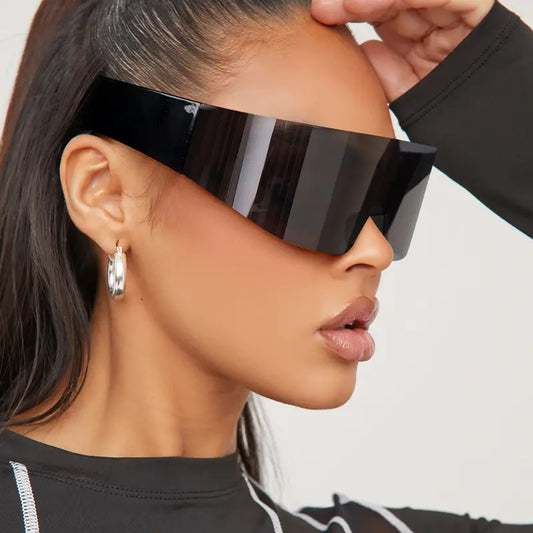 Y2K – lunettes de soleil une pièce pour femmes et hommes, miroir futuriste, mode sans bords, pour cyclisme, fête sur la plage 