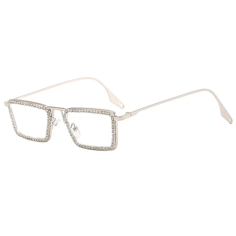 Lunettes à verres transparents avec monture en strass brillant, verres décoratifs pour cadeaux de fête, lunettes d'ordinateur pour femmes 