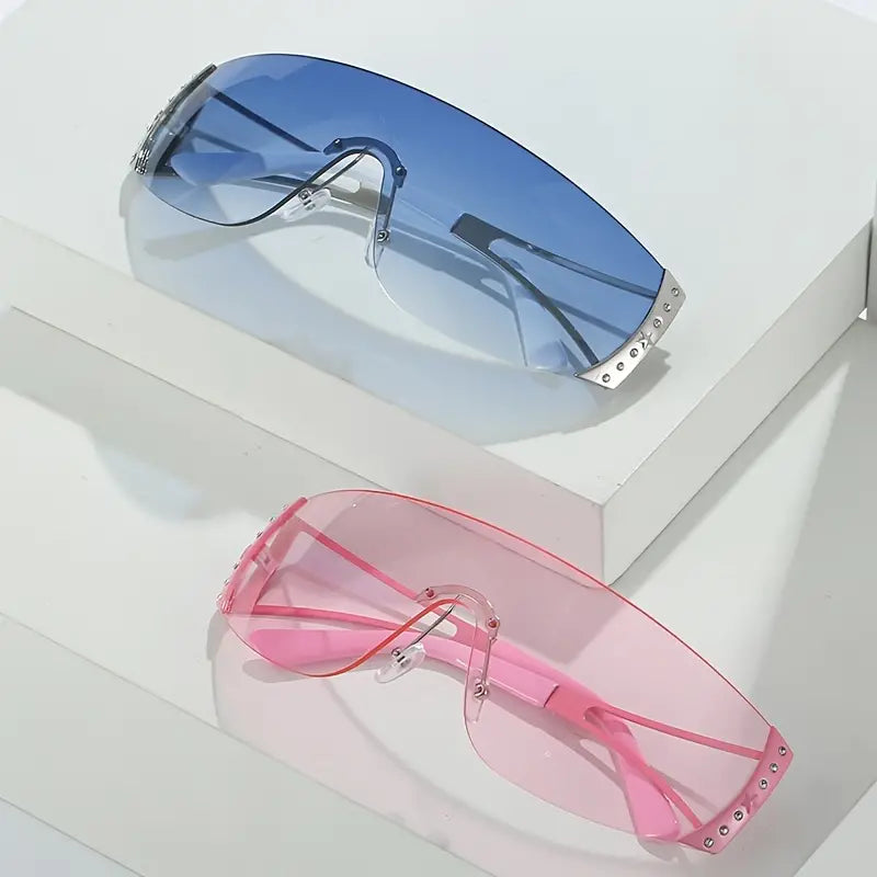 Rimless Y2K Wrap Around Sunglasses For Women Trendy Oversized Futuristic Sun Glasses Shield Glasses