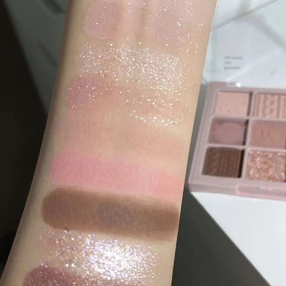 9-color Eyeshadow Palette Low Saturated Matte PearlyVelvet Texture Brown Color Taro Milk Tea Nude Purple Eyeshadow Waterproof And Long-lasting Makeup