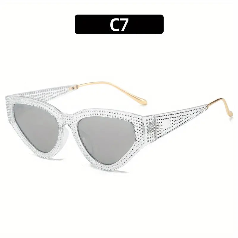 Y2K Rhinestone Cat Eye Fashion Sunglasses For Women Men Casual Candy Color Glasses For Summer Beach Party, UV400