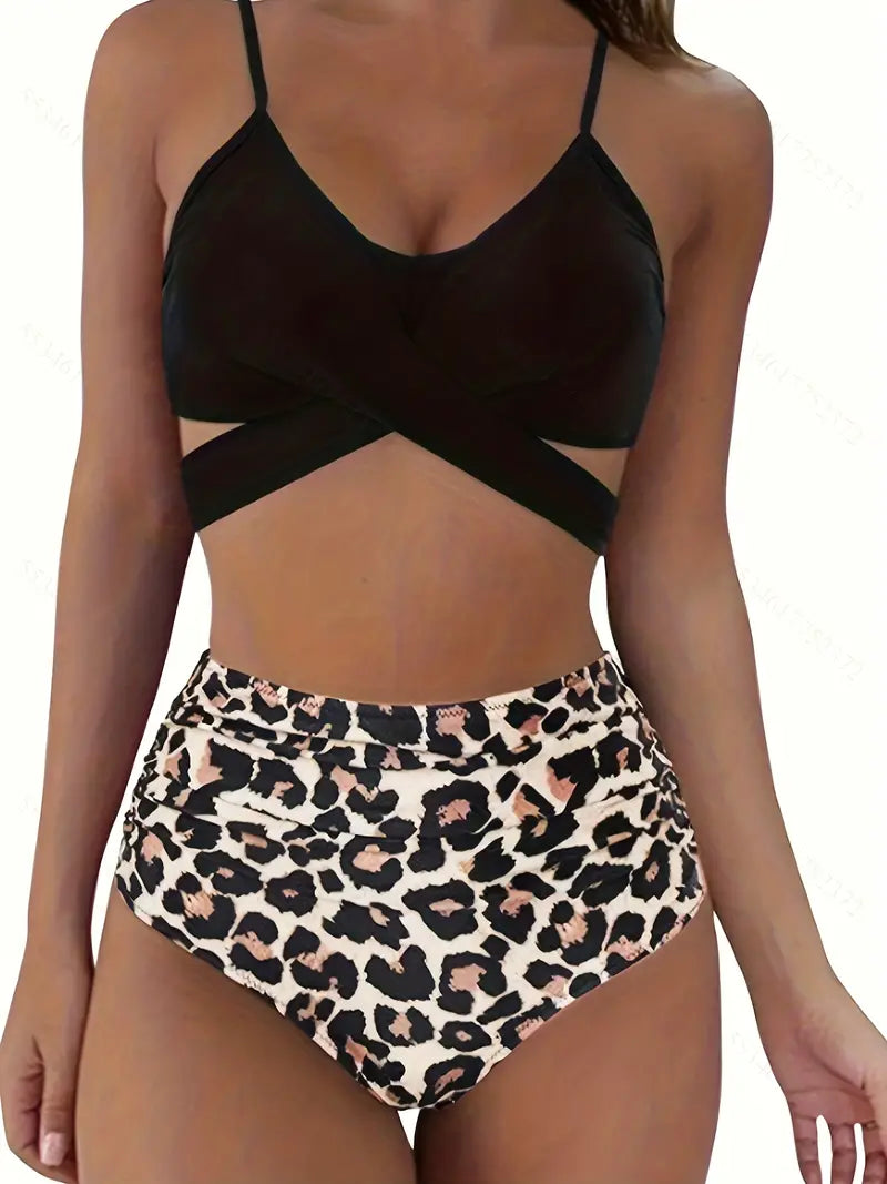 Leopard Print Versatile Bikini Bottom, High Waist High Cut Sexy Style Beachwear Bottom, Women's Swimwear & Clothing