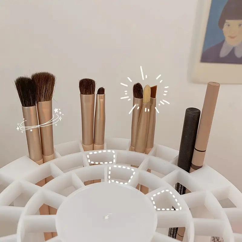 1Pc Makeup Brush Storage Holder Round Multifunctional Makeup Organizer Bathroom Countertop Storage Case Makeup Brush Air-Dry Stand Rack For Pens Pencils Eyeliner Makeup Brush