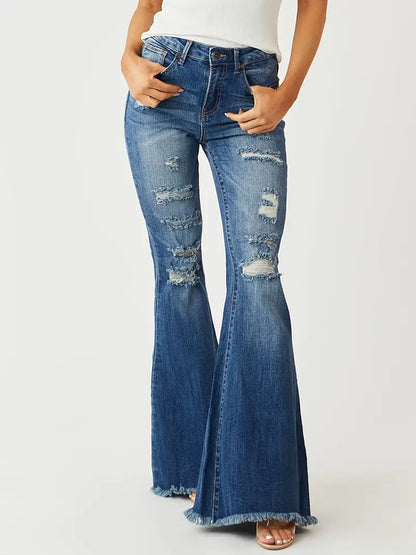 Women's Vintage Distressed Ripped Bell Bottom Jeans - Get the Look Now!