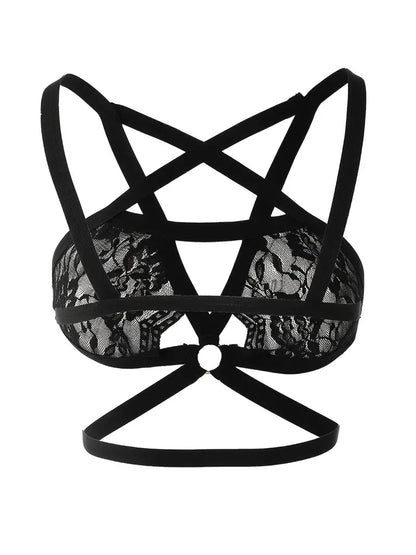 Fashion & All-Match Pentagram Lace Sex Bra, Sheer Sexy Mesh No Padded Bra, Women' Sexy Lingerie & Underwear