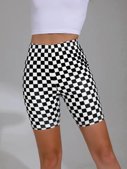 Women's Checkerboard Print Sports Shorts - Perfect for Summer Running and Fitness Activities