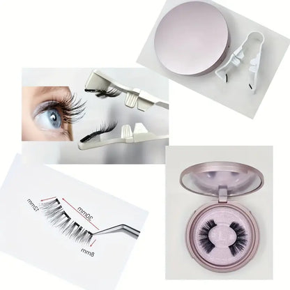 Quick & Easy Reusable Magnetic Eyelashes: Natural Look, 0.07mm Thickness, 10-12mm Length, B Curl, Glue-Free, Beginner-friendly, Includes Curler & Mirror