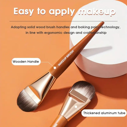 Hypoallergenic Ultra-Thin Broad Tongue Foundation Brush for All Skin Types - High-density Nylon Bristles for Seamless Coverage, Ergonomic Wooden Handle