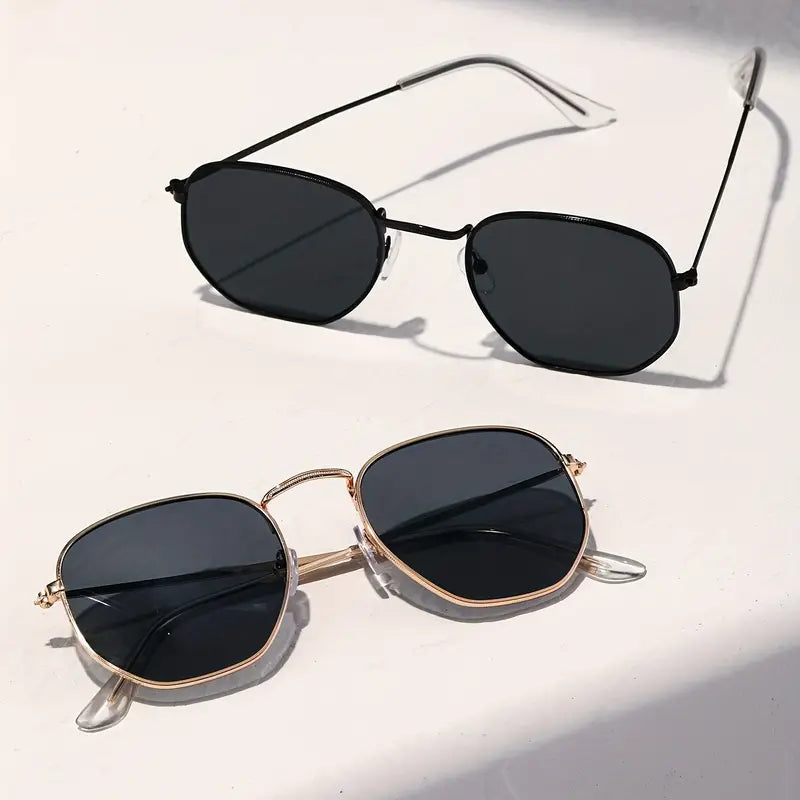 Geometric Frame Fashion Sunglasses For Women Men Vintage Thine Metal Temple Glasses Casual Style Photo Prop Eyewear