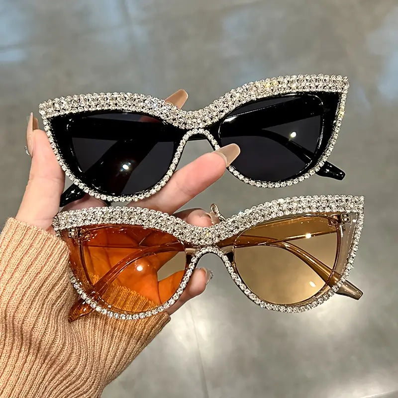 Luxury Rhinestone Cat Eye Sunglasses for Women - Glamorous Party, Prom & Climbing Accessory with Anti-Reflective Lenses