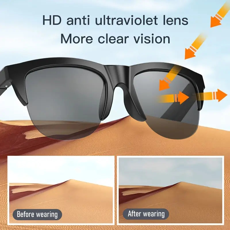 All-in-One Wireless Smart Sunglasses: HD Audio & Lenses, UV Protection, Touch Control, Long Battery Life – Ideal for Sports & Fashion