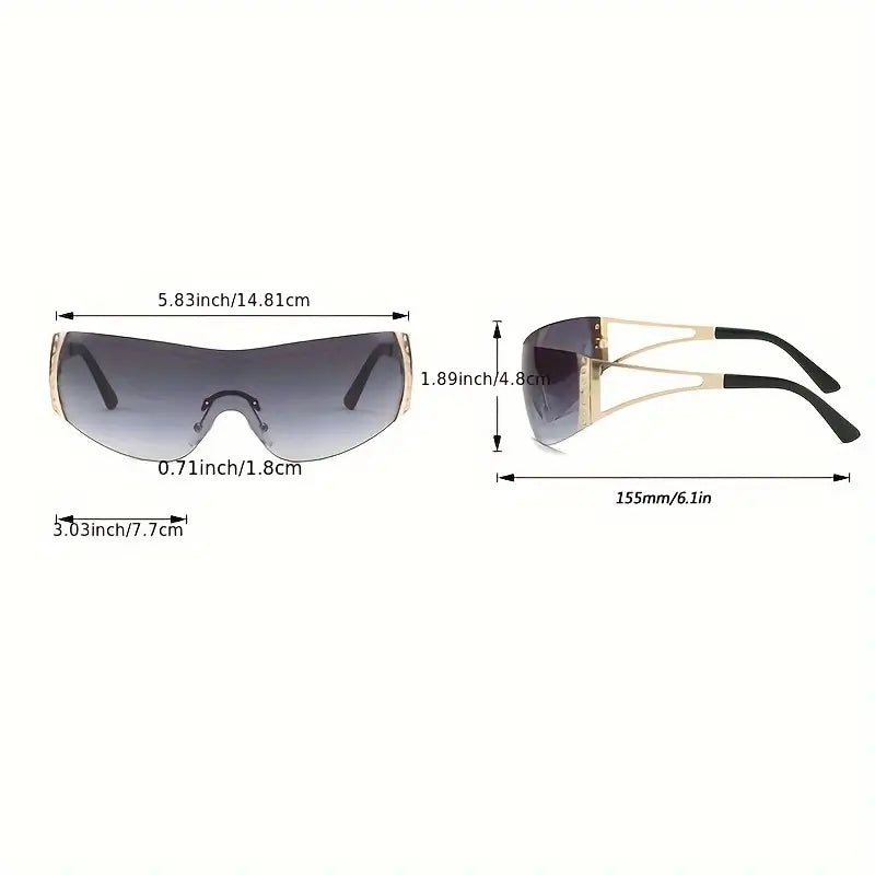 Rimless Y2K Wrap Around Sunglasses For Women Trendy Oversized Futuristic Sun Glasses Shield Glasses