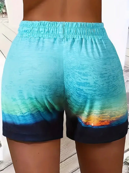 Women's Coconut Tree Print Drawstring Shorts - Perfect for Spring & Summer Casual Wear!