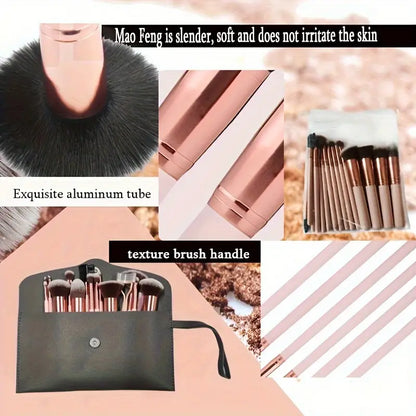 16pcs Makeup Brush Set & Eyebrow Razor, Premium Synthetic Foundation Brush Blending Face Powder Eyeshadow Concealer Makeup Brush Tool Eyebrow Shaper Trimmer, Pink