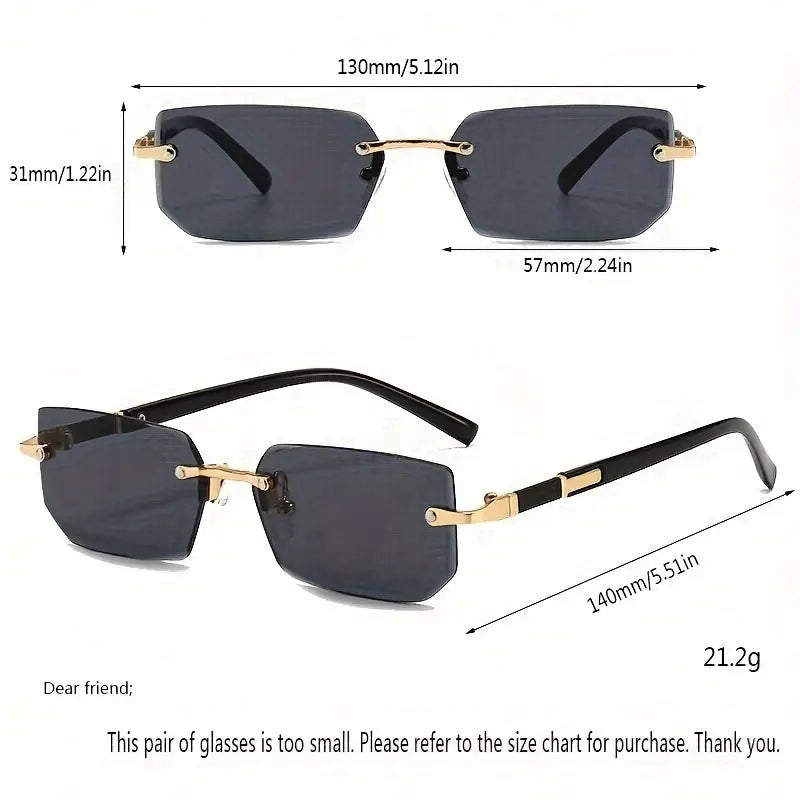 Mens Square Rimless Golden Frame Black Hip Hop Sunglasses Vintage Stylish Design Square Sunglasses